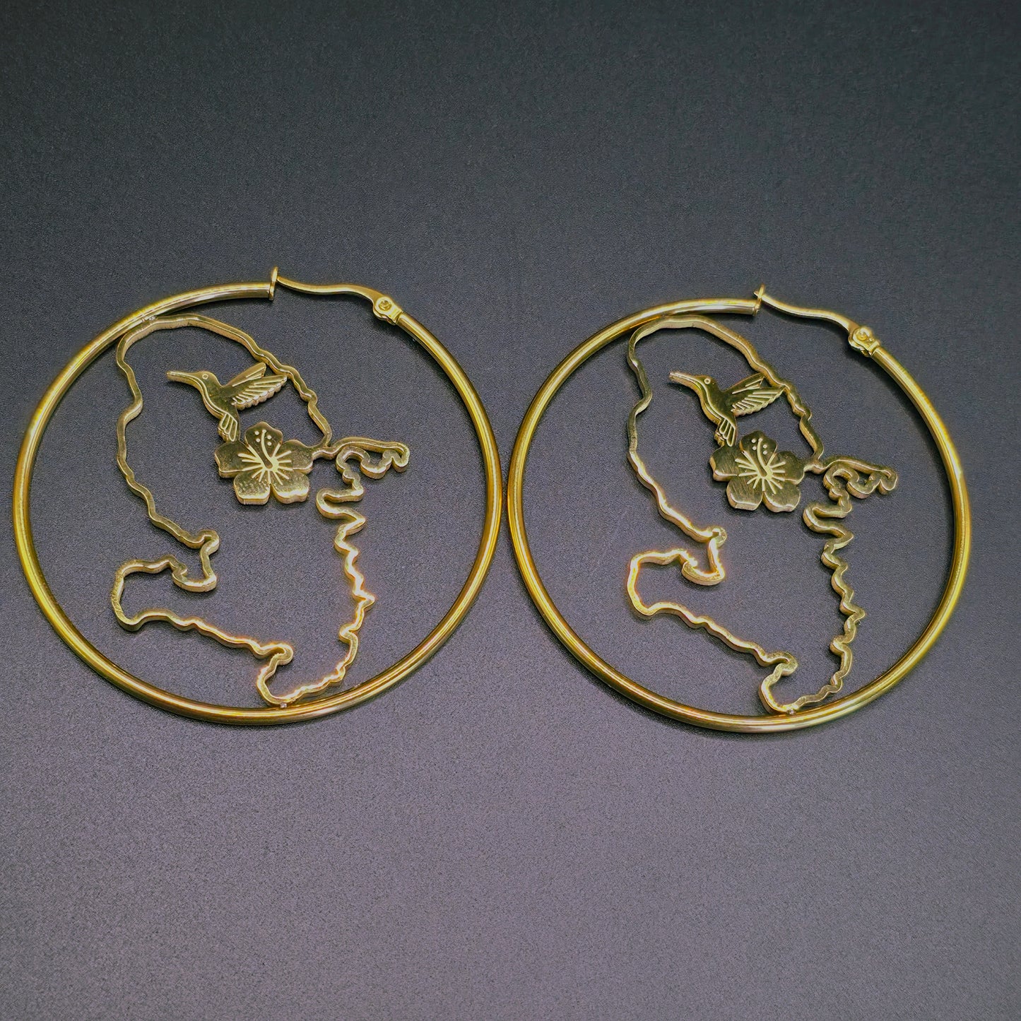 Boucles d'Oreilles Martinique Hibiscus Colibri