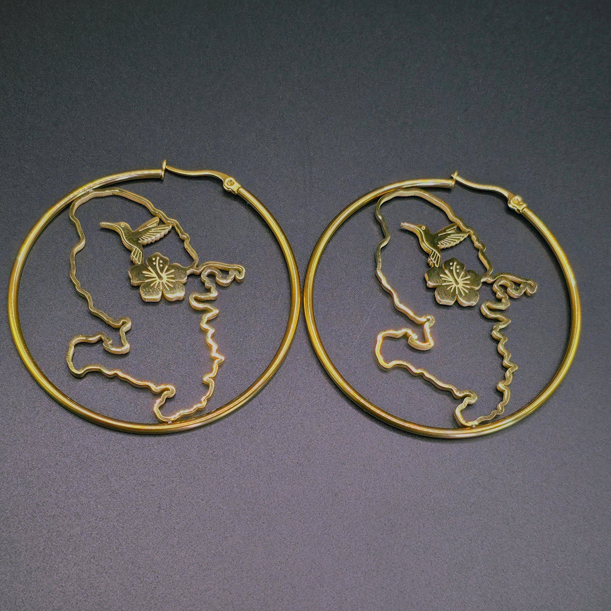 Boucles d'Oreilles Martinique Hibiscus Colibri