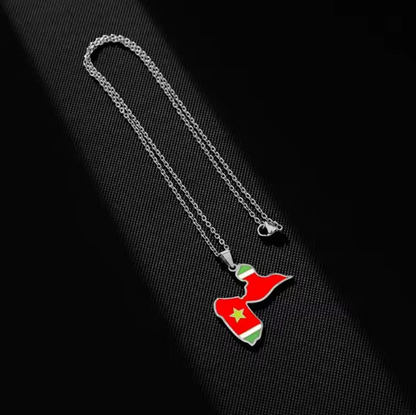 Collier Guadeloupe Drapeau Acier Inox Argenté