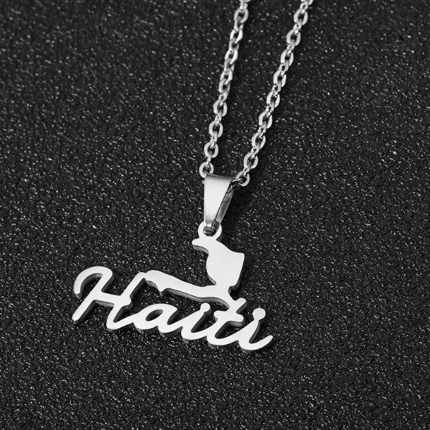 Pendentif Haïti Acier Inox Doré ou Argenté