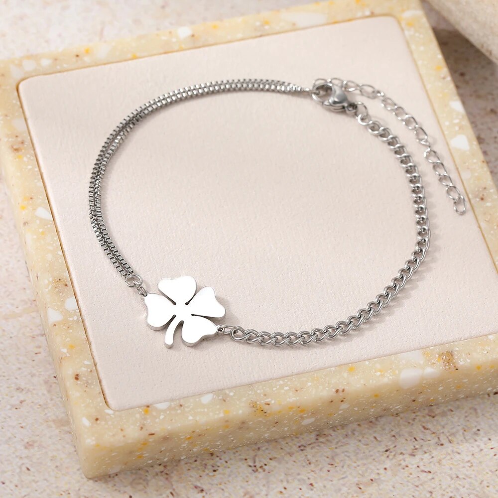 Bracelet TREFLE 4 Feuilles Chances Acier Inox